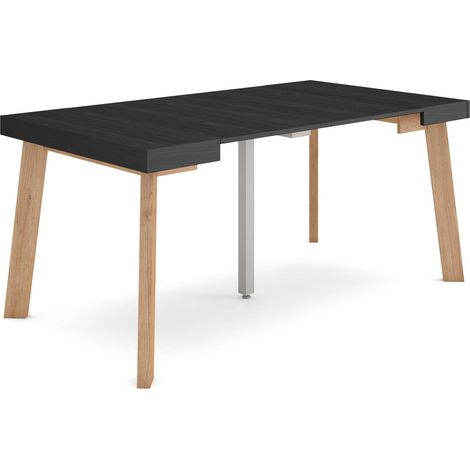 Skraut Home - Consolle allungabile, Tavolo consolle allungabile , 160, Per 8 persone, Gambe in legno, Stile moderno, Nero (1/5)