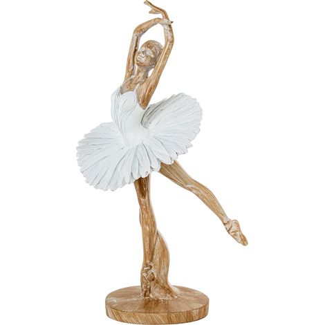 Statuetta Ballerina in Resina 12x9x32 cm Bianco Sabbia e Oro Peraga Home