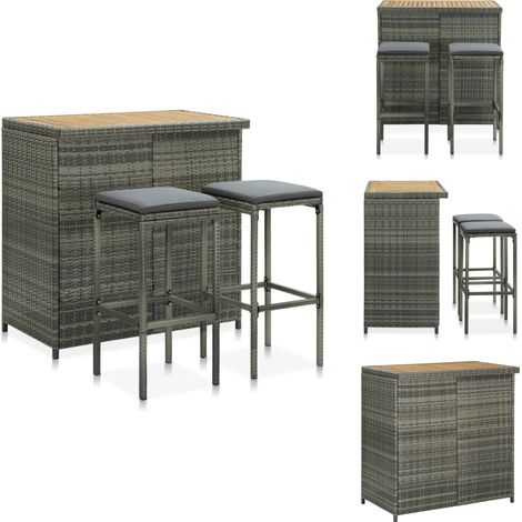 Ensemble de bar 3 pcs Résine tressée Gris - Ensemble De Bar - Mobilier Extérieur - Set De Jardin - Table Basse - Chaise Pliante (1/5)