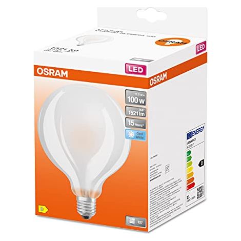 OSRAM LED Star GLOBE95, lampada LED a filamento opaco a forma di globo con diametro di 95mm, base E27, bianco freddo (4000K), 1521 lumen, sostituisce lampadine convenzionali da 100W, confezione da 6 (1/4)