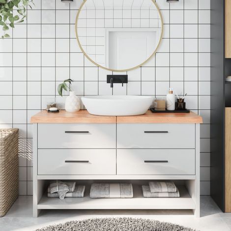 Encimera baño madera maciza tratada marrón claro 140x50x(2-6)cm vidaXL