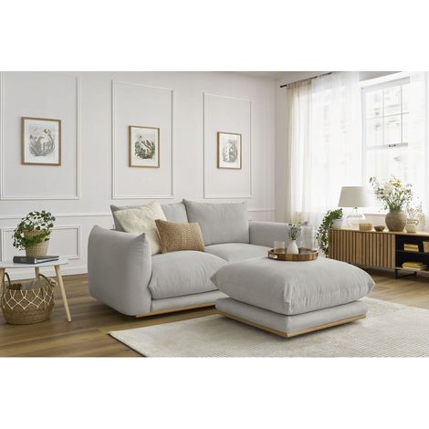 BOBOCHIC - Canapé droit fixe 2 places ERNEST avec pouf Gris clair (1/5)