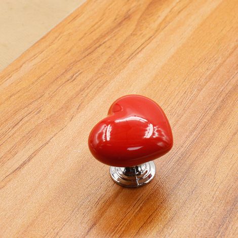 Poignée de tiroir en céramique forme cœur pour meuble, armoire et porte (Rouge, Taille S)