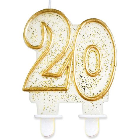 Vela número 20 con contorno dorado para cumpleaños, 8 cm.