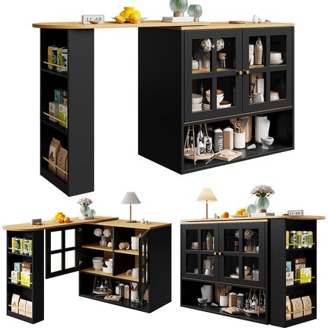 Meuble de buffet pivotant à 360°, simple et moderne, multifonction, adapté à la chambre, au salon et à la salle à manger, avec étagère à snacks, 5 espaces de rangement, buffet pivotant avec étagères e (1/5)