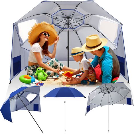 Wolketon Strandschirm mit Spiral-Bodenanker 210 cm, UPF 50+ Sonnenschutz, wasserabweisend, höhenverstellbar, ideal für Strand Camping Garten Blau