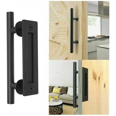 Rétro Poignée de Porte Coulissante Noir Aluminium Tirer et Rincer la Sets de poignées pour Porte Coulissante en Bois, 30cm (1/5)
