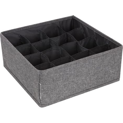 grand organiseur tiroir – boîte de rangement avec 16 compartiments – séparateur tiroir pratique pour la commode ou la chambre à coucher – idéal pour les petits accessoires – gris (1/5)