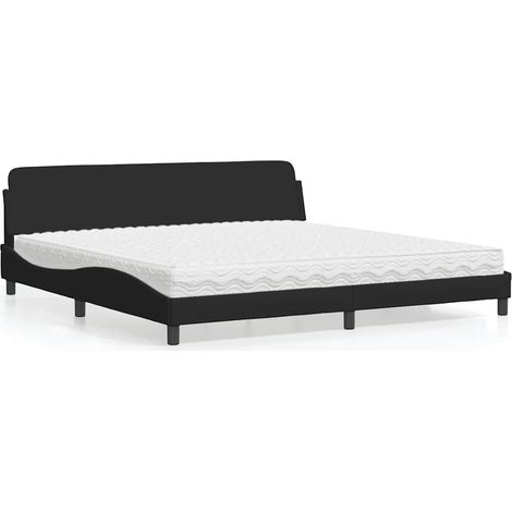 vidaXL Lit avec matelas Dover noir 200x200 cm tissu (1/5)