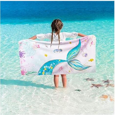 Serviette de Plage Enfants Sirène - 75 x 150 cm Serviette en Microfibre sans Sable pour Garçons Serviette de Piscine Absorbant Sé (1/4)