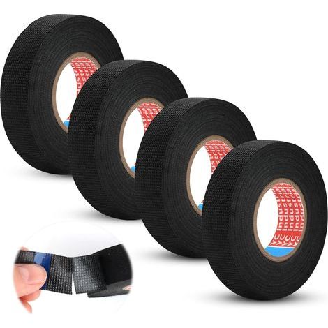 4 Stück schwarzes Kabelband, 19 mm x 15 m, hitzebeständige Bänder, selbstklebendes Isolierband, Isolierband aus elektrischem Stoff, Kabelband für Kraftfahrzeuge, für Kabelbäume im Haushalt, Autos und