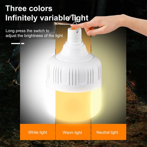 Ortviai Ampoule LED Rechargeable USB pour Marché Nocturne, Éclairage d'Urgence Extérieur, 300 W, 120 mm, 3 Modes de Couleur