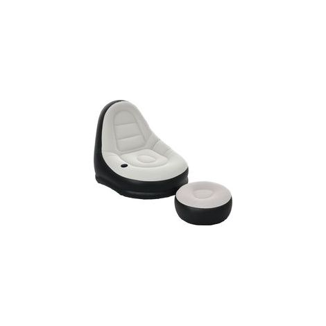 Canapé gonflable et repose-pieds, tissu aspect peluche doux et porte-gobelet, gris