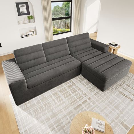 Canapé d'angle en L 253cm,canapé modulaire en velours côtelé, canapé 3 place pour salon et appartement,Gris foncé (1/5)