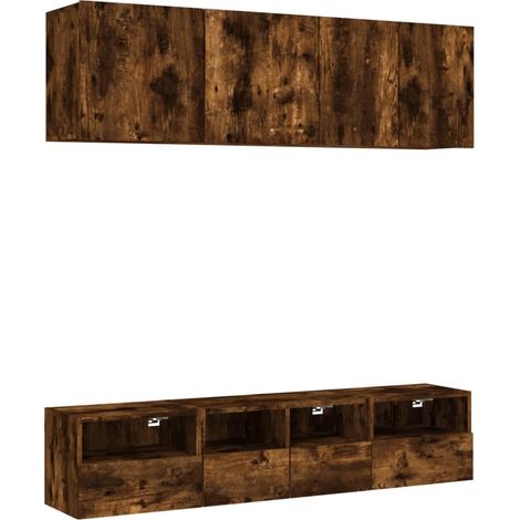 Mobile TV multimediale scaffale TV credenza TV sala da pranzo soggiorno camera da letto 5 pezzi rovere affumicato derivati del legno marrone 020029293