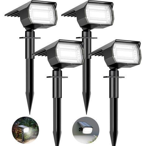 Set of 4 Outdoor Solar Spotlights, 72 LED Waterproof IP65 Solar Lights, Solar Lights with 3 Lighting Modes, 120° Adjustable Outdoor Solar Floodlight for Garden, Driveway, Path, Cool White (1/5)