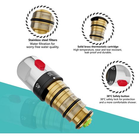 Cartouche Thermostatique en Laiton pour Mitigeur de Douche - Pièce de Rechange pour Robinetterie avec Butée de Sécurité 38°C et Filtres Intégrés