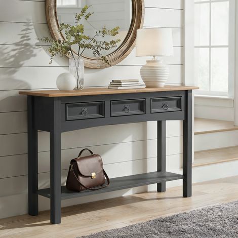Corona Charcoal 3 Drawer Console Table (1/4)
