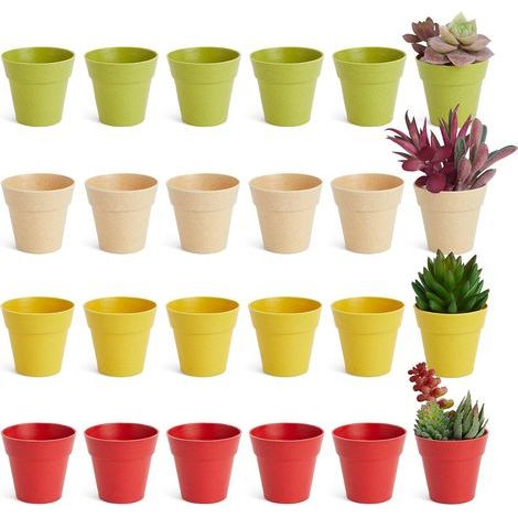 Mini Pots en Plastique pour Plantes, Lot de 24 Petits Pots de Fleurs Empilables Intérieur et Extérieur, 4 Couleurs, 6 cm de Diamètre (1/5)