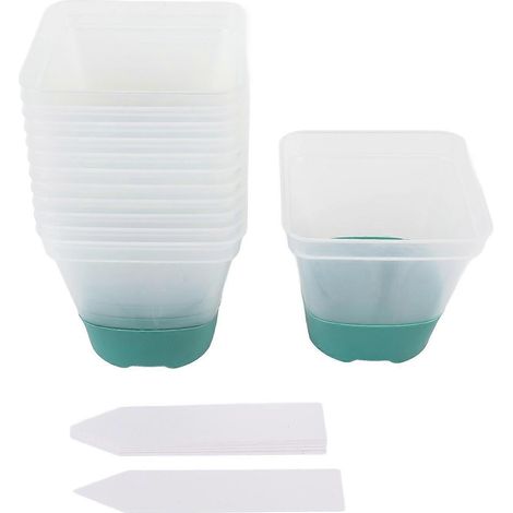Lot de 12 pots de pépinière réutilisables en plastique avec 12 étiquettes, trous de drainage et base en silicone souple. (1/4)