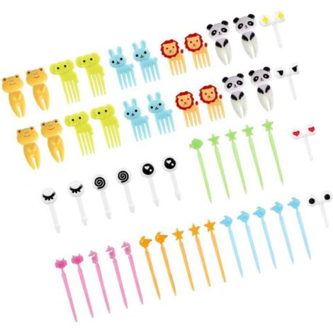 Ensemble de 50 fourchettes à fruits en plastique à motifs d'animaux mignons et originaux, idéal pour les bentos d'enfants.