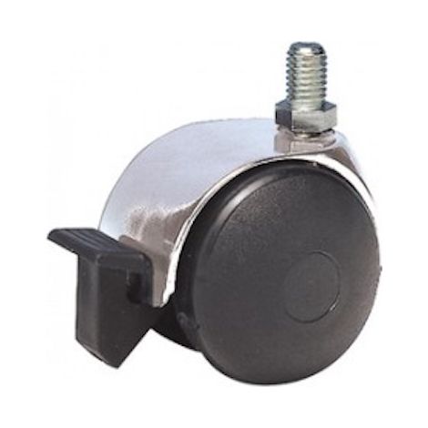 Roulette JUMELÉE pivotante à frein Ø 50 mm CHROMÉE à tige filetée M8x15