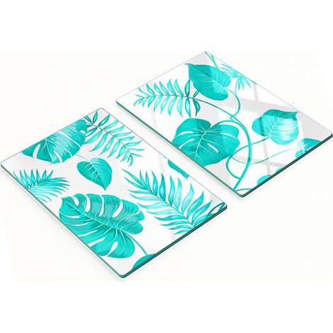 Tablas de cocina de vidrio templado con estampado de hojas tropicales, 2 x 40 x 52 cm. (1/5)