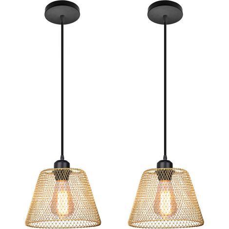 Lot de 2 Lustre Suspensions en forme de Cage 20cm Doré , Suspension Luminaire Industrielle Vintage Plafonnier en Créatif Métal Base E27 (Ampoules non incluses) (1/4)