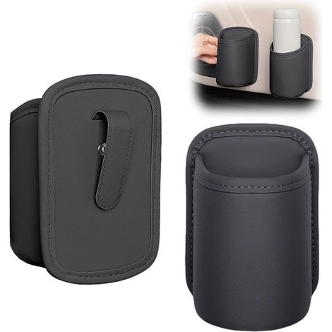2 piezas，Clip para portavasos de coche，Portavasos/portabotellas de cuero sintético con clip metálico，resistente a los arañazos，color negro (1/5)