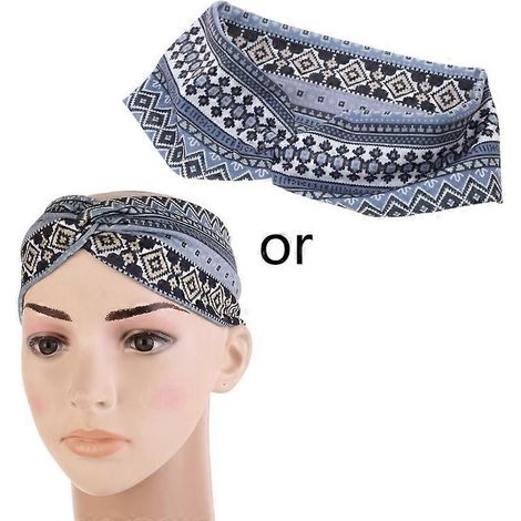 Bandeau turban élastique imprimé ethnique pour femme, style ethnique, avec motif croisé. (1/5)