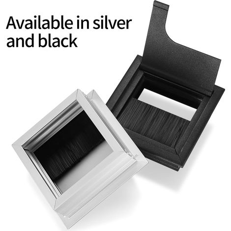 pasacables empotrados para escritorios, salida de cables para instalación empotrada en mesas de escritorio, organizador de cables, con junta de cepillo (negro, 80x80 mm) (1/3)
