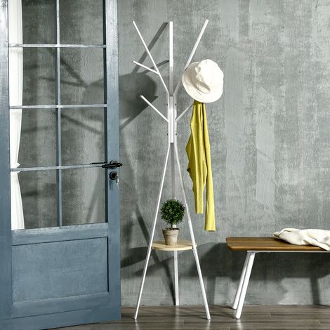 Appendiabiti 45x45x180 cm bianco in ferro con ripiano e 8 ganci (1/5)