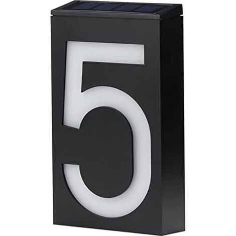 (Number 5)Énergie Solaire Extérieure LED, Panneau Lumineux, Plaque d'Adresse de Porte de Magasin Maison, Eclairage de Panneau Durée d'Eclairage 6-8 Heures