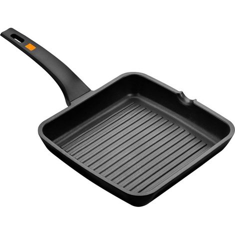 BRA Efficient, Bistecchiera Grill in Ghisa d'Alluminio, con Rivestimento Antiaderente Teflon Platinum Plus, Nero, 22 cm (1/3)