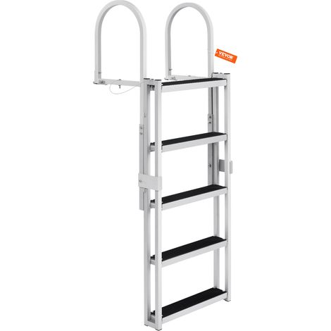 VEVOR Scaletta per Pontile Retrattile 5 Gradini, Portata 158 kg, Scaletta per Barca per Pontone Lega di Alluminio Altezza Regolabile 1700-2005 mm Scaletta Antiscivolo per Barca Piscina