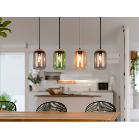 LED Pendelleuchte Lampenschirme bunt aus recyceltem Glas, Breite 90cm (1/5)
