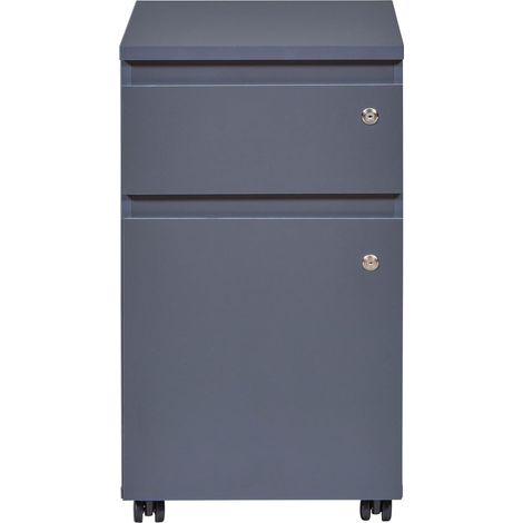 Caisson roulant avec un tiroir et une porte - Caisson de bureau Caisson fixe - Verrouillable - Revêtement Melanim - Dimensions en cm : L 44 x P 52 x H 77 - Couleur Anthracite (1/5)
