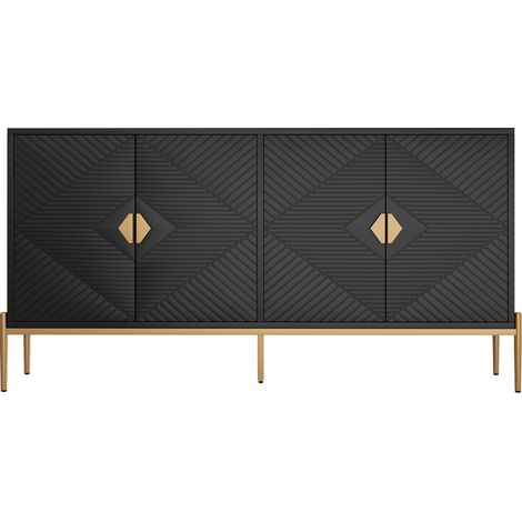 Buffet moderne noir 162 x 40 x 80 cm avec 4 portes, MDF et panneaux de particules (1/5)