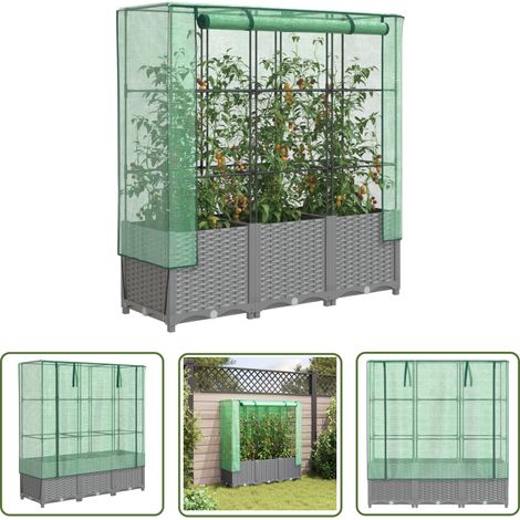 vidaXL Hochbeet mit Gewächshaus-Aufsatz Rattan-Optik 120x40x138 cm (1/5)