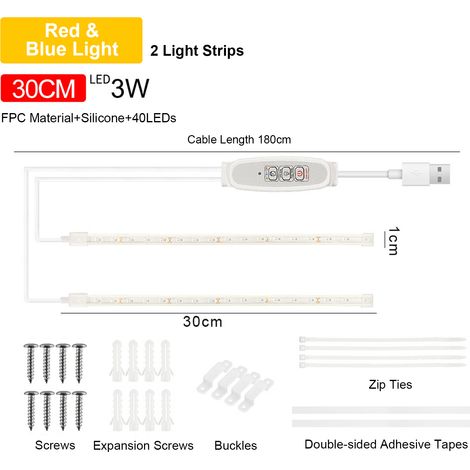 Ortviai Bande LED pour Plantes d'Intérieur – 30 cm, Lumière Rouge & Bleue, 4 Niveaux de Luminosité, Minuterie Intelligente 24 h