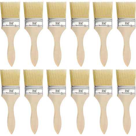 12 Piece Wall Painting Brush Set - Brush Head 6cm & Total Brush Size 19.5cm - Flat Brush for Painting on Chips, Silicone, Chalk, Stains, Paints, Glues (1/4)