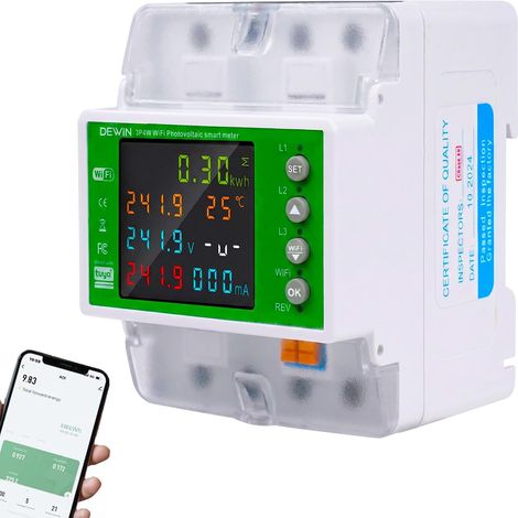 Compteur Electrique Triphasé WiFi, 4P 380V AC Interrupteur d'alimentation Intelligent, Compteur Electrique Triphasé Connecté avec application Tuya, 100 A (1/5)