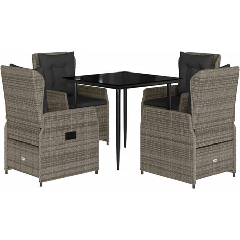 Set comedor de jardín 5 piezas con cojines ratán sintético gris vidaXL (1/5)