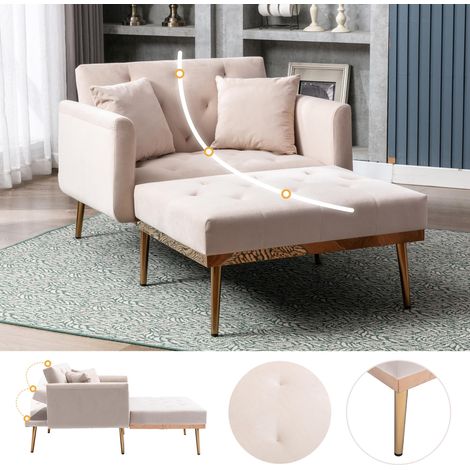 Fauteuil de style moderne, fauteuil à dossier réglable, fauteuil inclinable, canapé-lit pliant, convient pour le salon, la chambre, le bureau (beige)