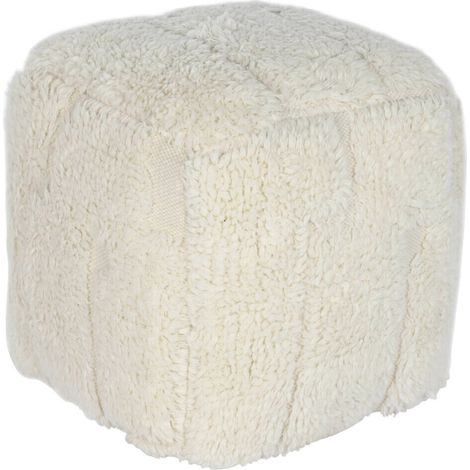 Pouf en laine coton couleur crème style Bauhaus - Crème naturel élégant (1/5)