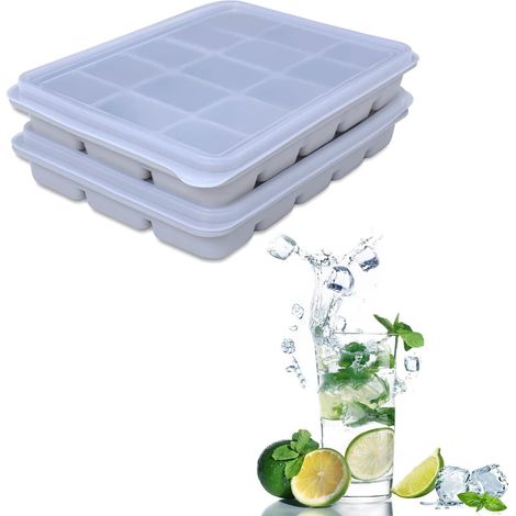 Moule À Glaces - En Silicone Alimentaire - 15 Cubes Par Moule - Avec Couvercle Amovible - Empilable - Pour Whisky Aliments Bébé - Lot De 2 (1/5)