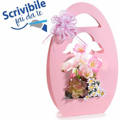 Cestini porta fiori a forma di bimba in carta rosa semi idrorepellente scrivibile fai da te perfetta per fiori, set da 8 pezzi, cm 15,5 x 4,5 x 19,5 H