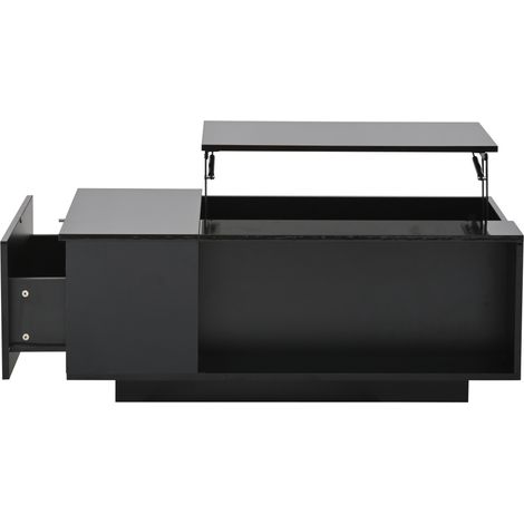 Table basse relevable LED 100 x 50 x 40 cm noire, rangement caché (1/5)