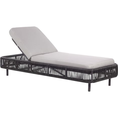 Sun Lounger with Cushion OSINI Reclining PE Rattan Grey