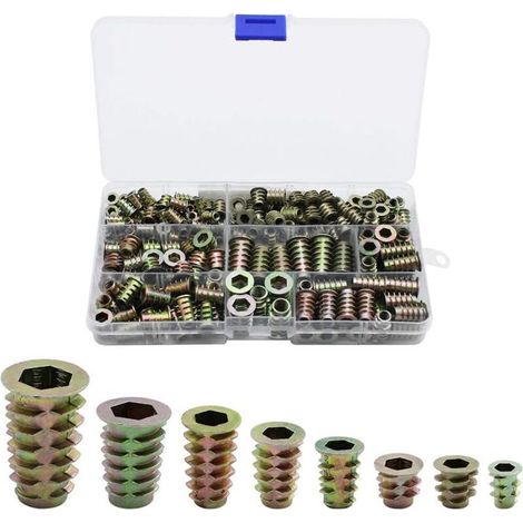 230 Pièces Inserts Filetés en Alliage de Zinc Hexagonaux M4 M5 M6 M8 pour Assemblage de Meubles en Bois (1/4)